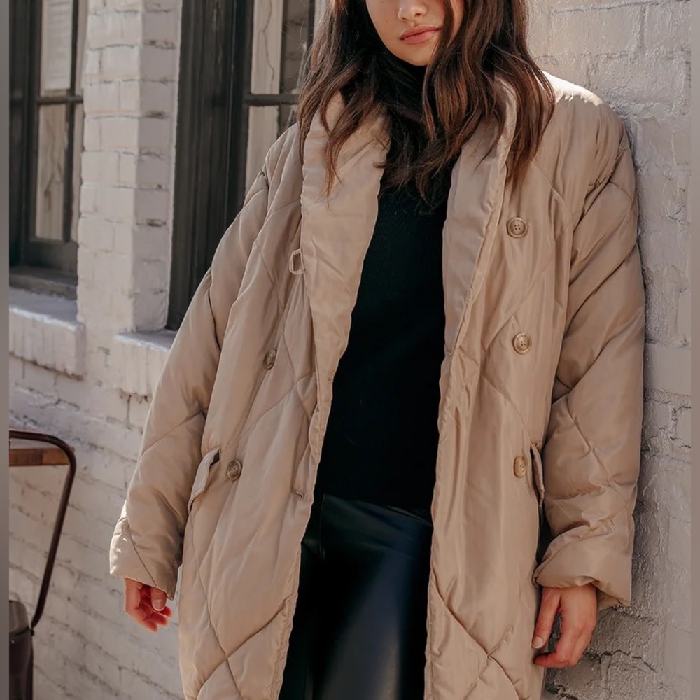 NWT Free People Ella Quilted Puffer Jacket in Taupe